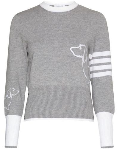 Thom Browne 4-bar Crew Neck Pull Over - Gray