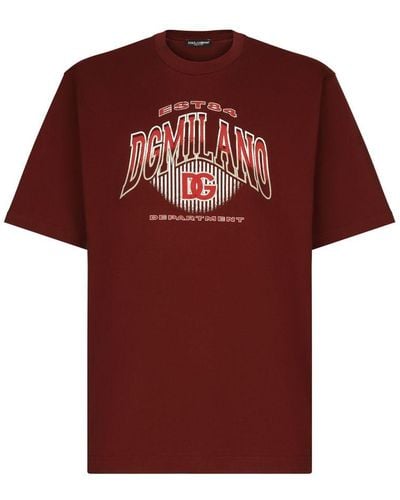 Dolce & Gabbana Cotton Interlock T-shirt With Dg Logo Print - Red