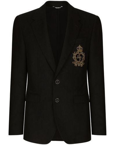 Dolce & Gabbana Single-Breasted Wool And Cashmere Jacket With Patch - Black