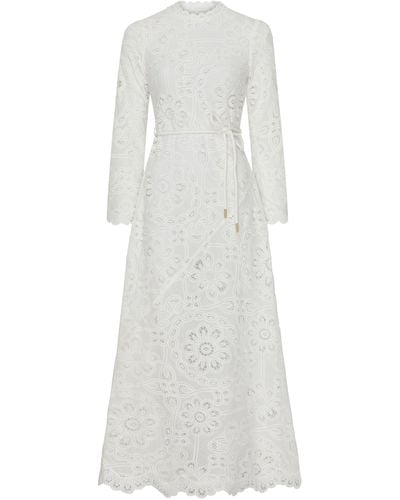 Zimmermann Langes Kleid mit Stickerei Ottie - Weiß