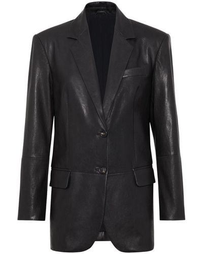 Brunello Cucinelli Natural Leather Blazer - Black