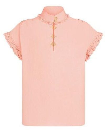 Louis Vuitton Standing Collar Broderie Anglaise Blouse - Pink