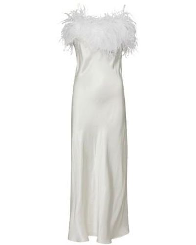Sleeper Boheme Slip Dress With Feathers - White