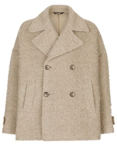 Dolce & Gabbana Vintage-Look Double-Breasted Wool And Cotton Pea Coat - Natural