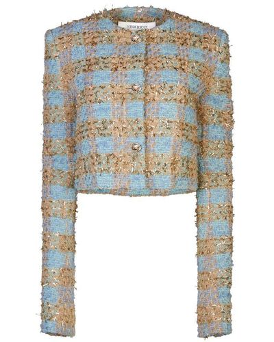 Nina Ricci Tweed Round Collar Jacket - Blue