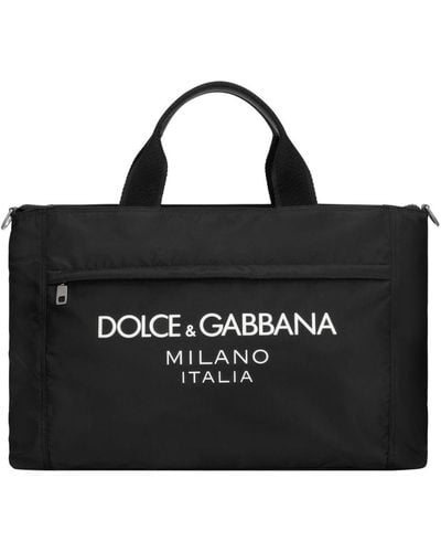 Dolce & Gabbana Nylon Holdall With Rubberized Logo - Black