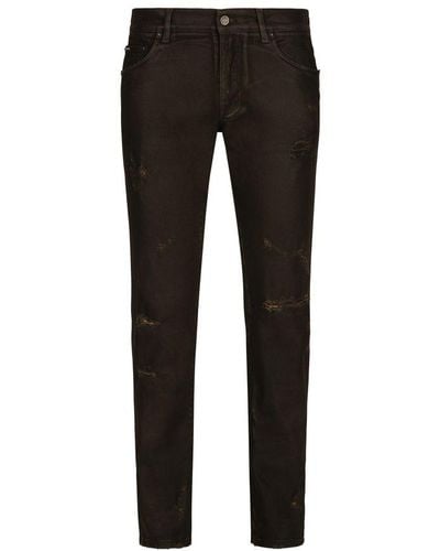 Dolce & Gabbana Waxed Slim Denim Stretch Jeans - Black