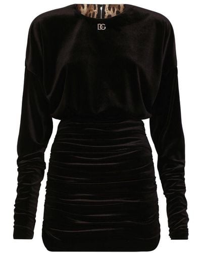 Dolce & Gabbana Short Draped Velvet Dress - Black