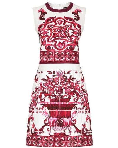 Dolce & Gabbana Short Majolica-print Brocade Dress - Red