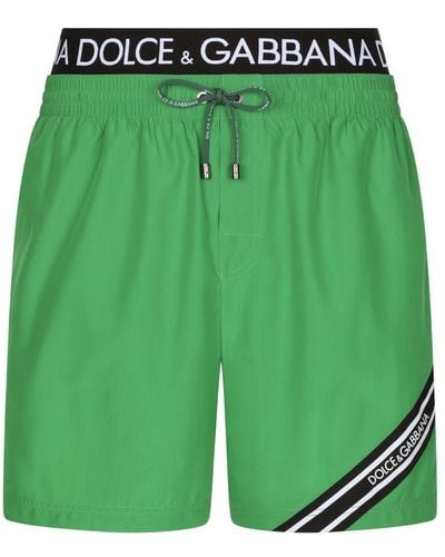 Dolce & Gabbana Mid-Length Swim Trunks With Logo Band - Green
