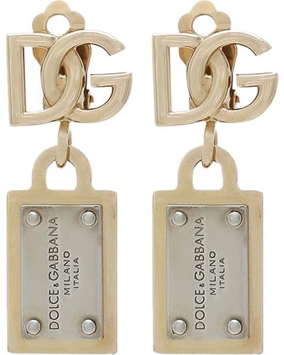 Dolce & Gabbana Boucles d'oreilles avec logo DG et plaquette - Gris
