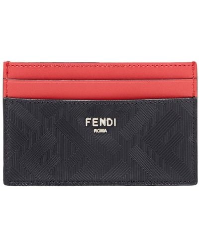 Fendi Logo Leather Cardholder - Red