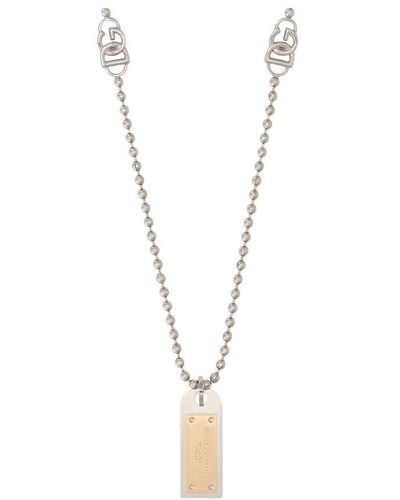 Dolce & Gabbana Necklace With Engraved Logo Plate - White