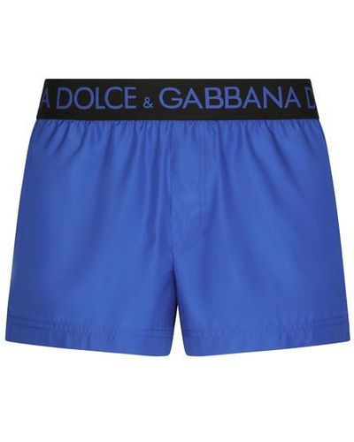 Dolce & Gabbana Short Swim Trunks With Branded Stretch Waistband - Blue