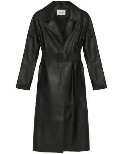 Yves Salomon Leather Trench Coat - Black
