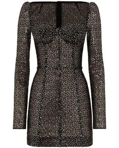 Dolce & Gabbana Long-sleeved Sequined Corset Dress - Black