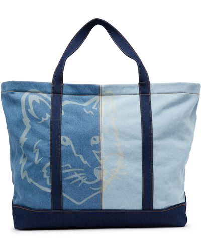 Maison Kitsuné Shopper aus Jeansstoff Fox Head - Blau