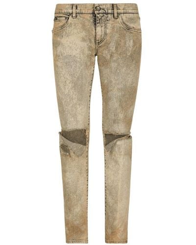 Dolce & Gabbana Skinny Stretch Jeans With Overdye And Rips - Natural