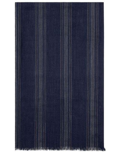 Brunello Cucinelli Silk And Linen Herringbone Patterned Scarf - Blue