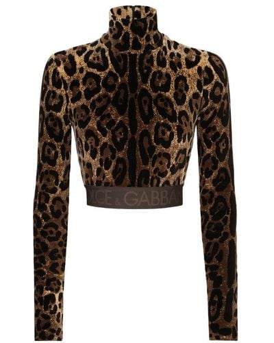 Dolce & Gabbana Chenille Turtle-Neck Top With Jacquard Leopard Design - Black