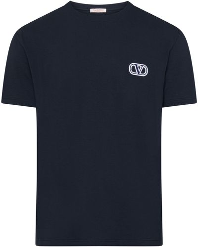 Valentino Garavani T-Shirt aus Baumwolle mit Print VLogo Signature - Blau