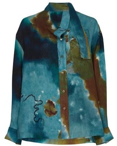 Lemaire Printed Blouse With Tie Collar - Green