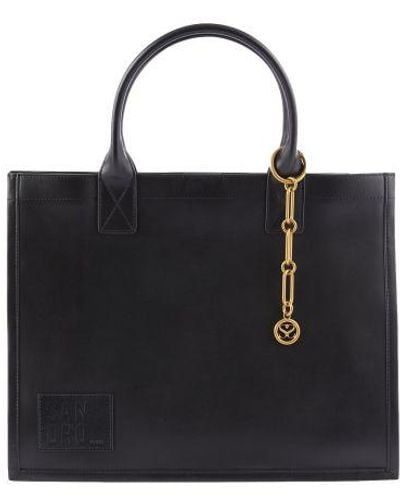 Sandro Tote Bag In Certified Leather - Black
