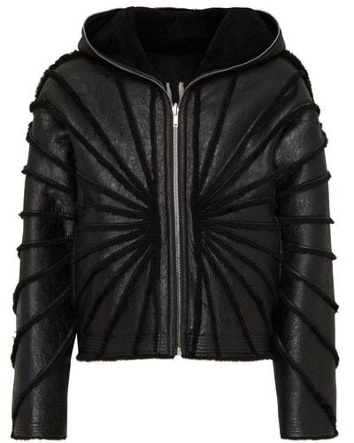 Rick Owens Hooded Leather Jacket - Black