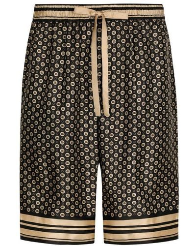 Dolce & Gabbana Silk Twill Jogging Shorts With Dg Logo Print - Black