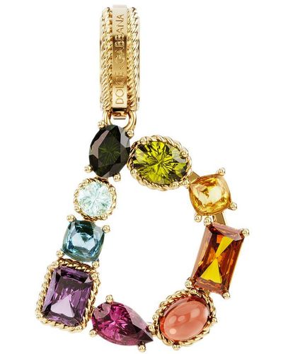 Dolce & Gabbana Rainbow Alphabet D 18 Kt Yellow Gold Charm With Multicolour Fine Gems - Metallic