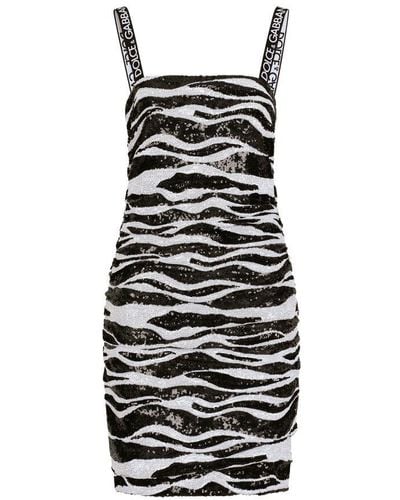 Dolce & Gabbana Sequin-embellished Zebra Print Mini Dress - Black
