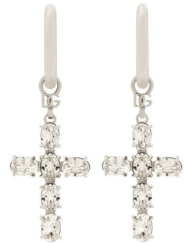 Dolce & Gabbana Creole Earrings With Crystal Cross - Metallic