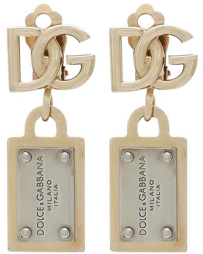 Dolce & Gabbana Earrings With Dg Logo And Tag - Grey