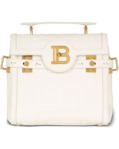 Balmain Tasche B-Buzz 23 aus genarbtem Leder mit Monogramm - Weiß
