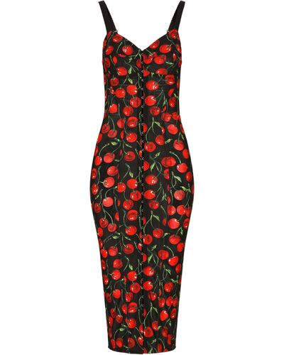 Dolce & Gabbana Robe mi-longue style corset en tissu élastique à imprimé cerises - Rouge