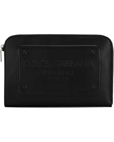 Dolce & Gabbana Kleine Pouch aus Kalbsleder mit Logo - Schwarz
