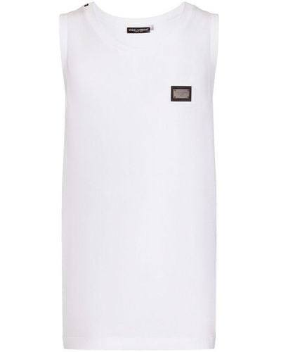 Dolce & Gabbana Jersey Tank Top With Logo Plaque - White
