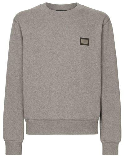 Dolce & Gabbana Jersey Sweatshirt With Branded Tag - Grey