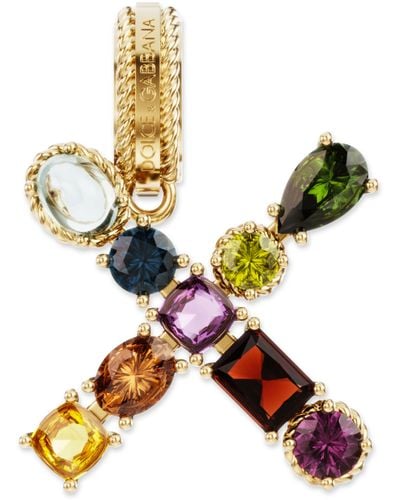 Dolce & Gabbana Charme alphabet arc-en-ciel X en or jaune 18 carats avec pierres précieuses fines multicolores - Vert