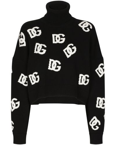 Dolce & Gabbana Cropped-Pullover aus Kaschmir mit DG-Logo-Intarsie - Schwarz