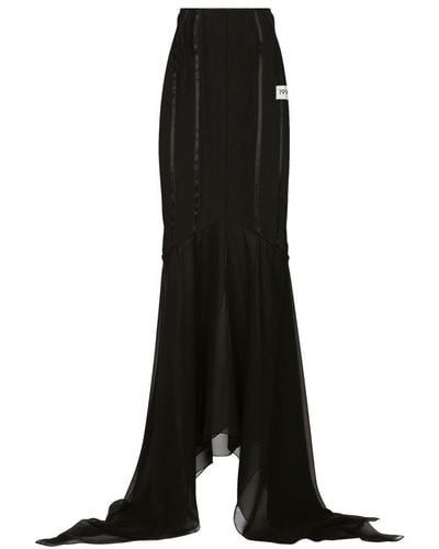 Dolce & Gabbana Silk-blend Black Sicily Ruffle Maxi Skirt