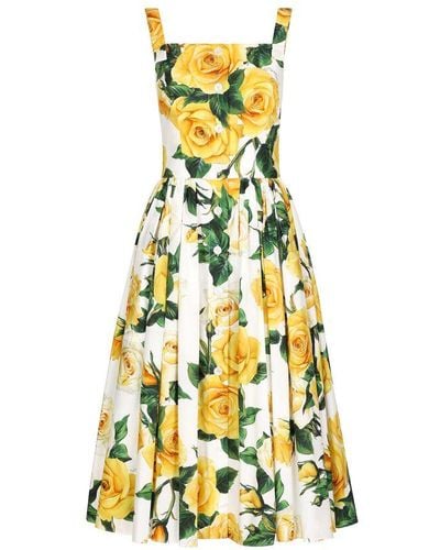 Dolce & Gabbana Floral-Print Cotton Midi Dress - Yellow