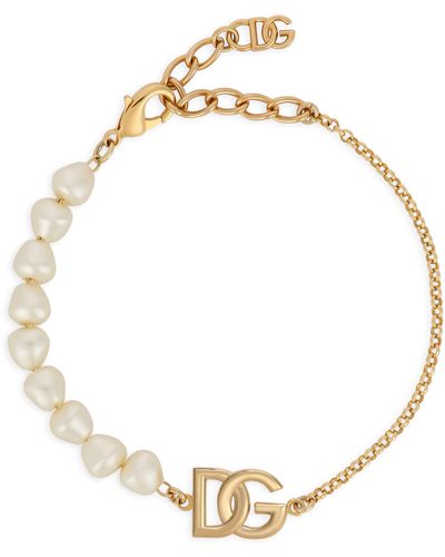 Dolce & Gabbana Gliederarmband Mit Perlen Und Dg-Logo - Mettallic