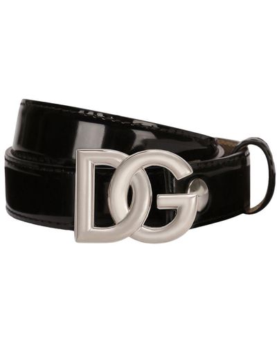 Dolce & Gabbana Shiny Calfskin Belt With Dg Logo - Black