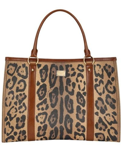 Dolce & Gabbana Shopper With Branded Plate - Natural
