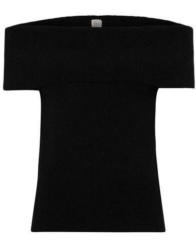 Totême Off-shoulder Rib Knit Top - Black