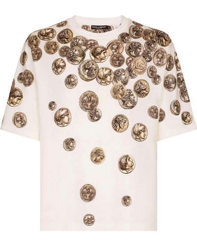 Dolce & Gabbana T-shirt en coton à imprimé pièce - Métallisé