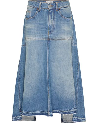 Victoria Beckham Jupe en jean rapiécée ajustée et évasée - Bleu