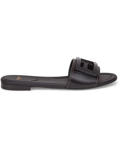 Fendi Leather Slides - Black
