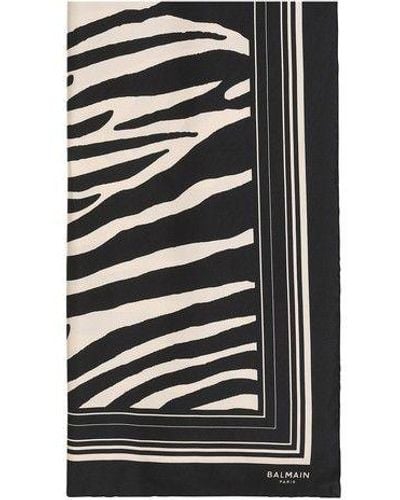 Balmain Zebra Print Silk Scarf - Black